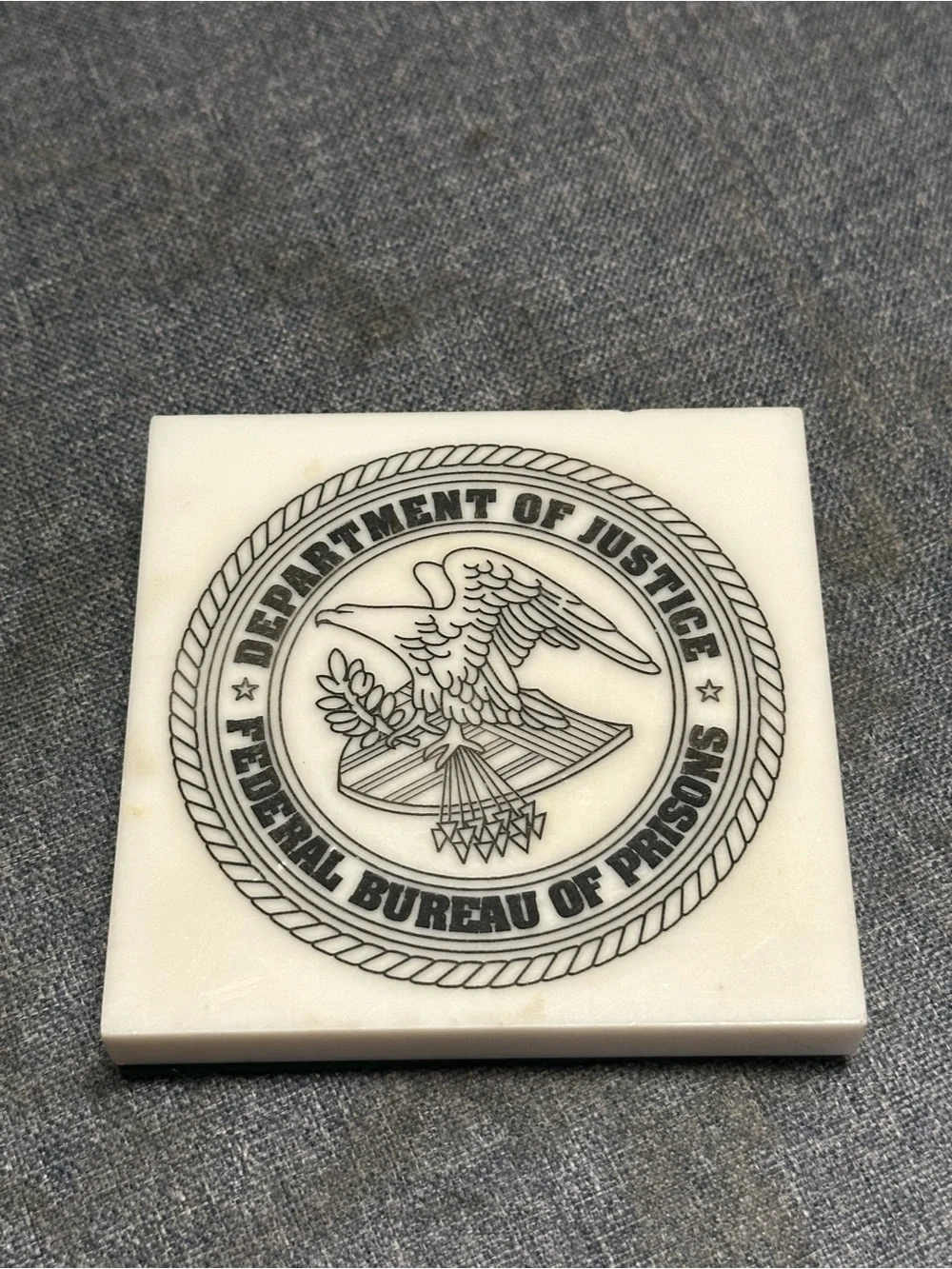 Federal Bureau of Prisons Marble Coaster - White